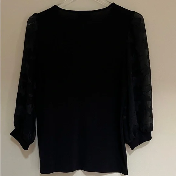 CeCe Lace Sleeve Stretch Crepe Blouse Rich Black XS - Picture 5 of 5